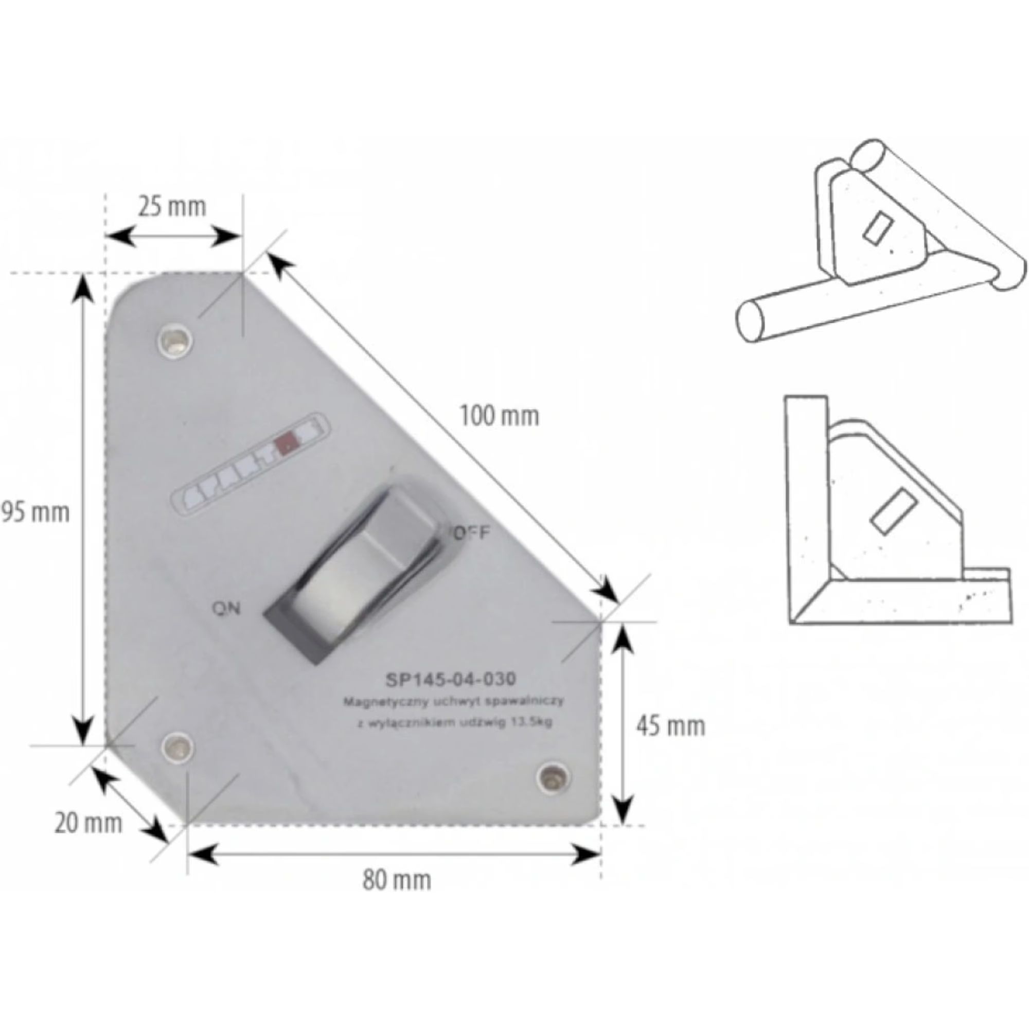 Úhlový magnet 13,5kg vypínatelný