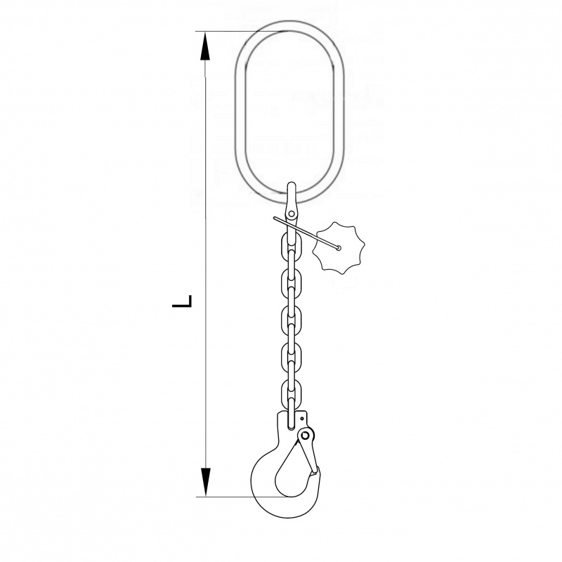Vázací 1 x řetěz  T8 velké oko-hák  1,5m  5,3 tun