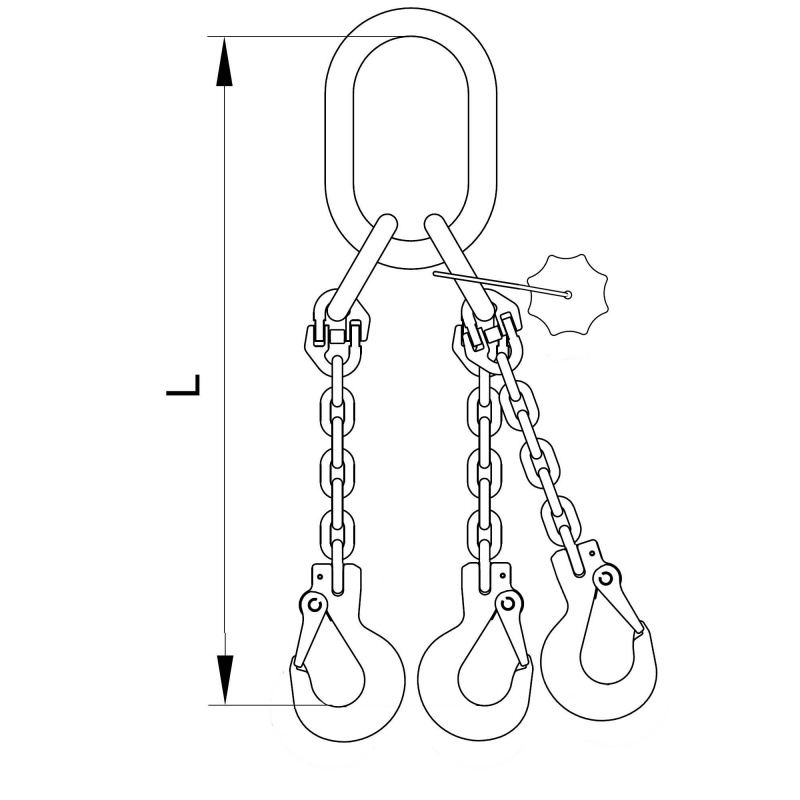 Vázací 3 x řetěz  T8 oko-hák  1m  4,25 tun (0˚- 45˚) / 3  tuny (45˚- 60˚)
